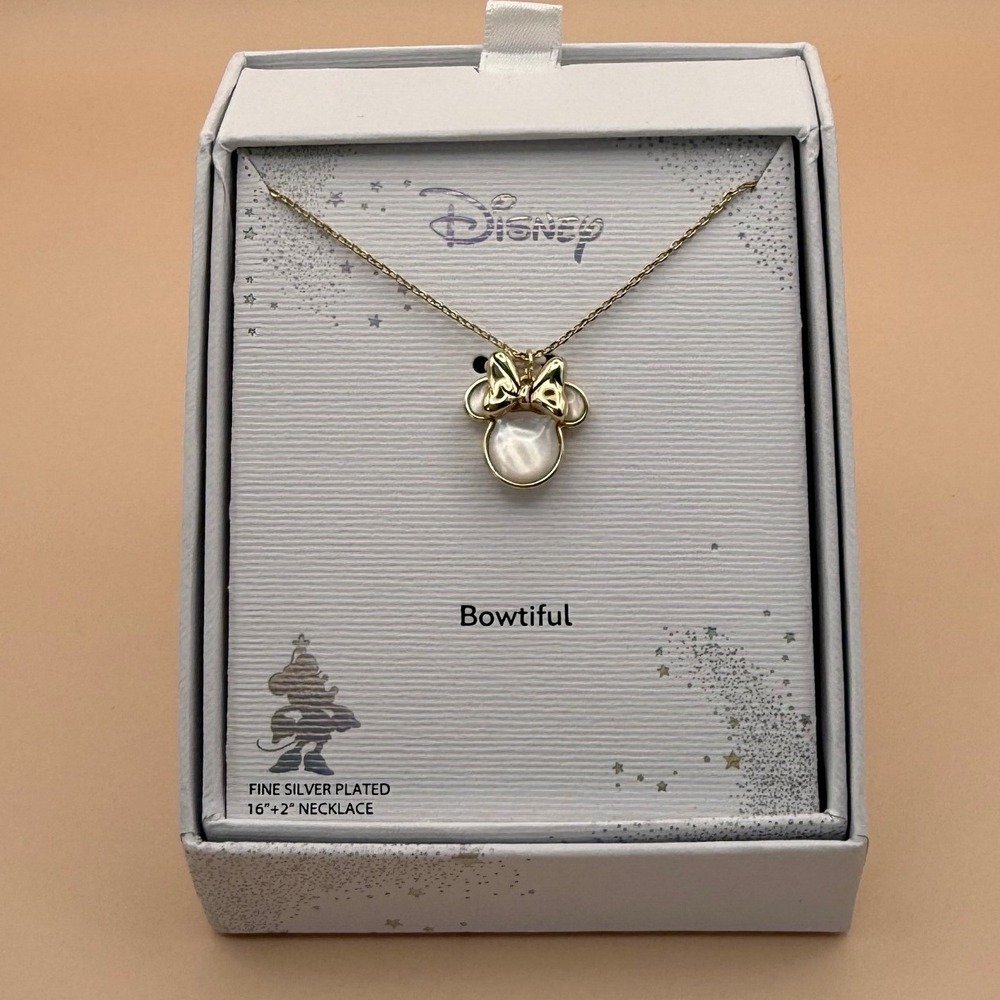 Disney Minnie Mouse Bowtiful Fine Silver Plated Mother of Pearl Inlay Necklace